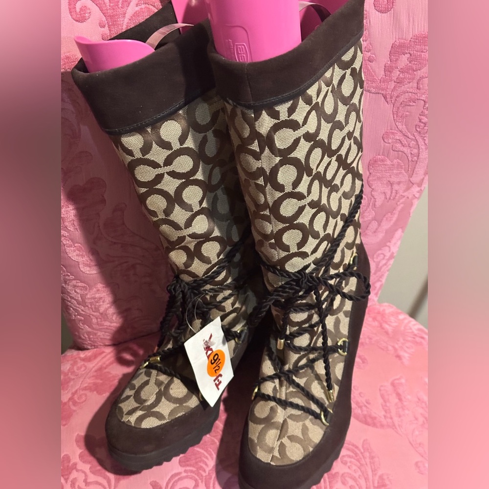 Coach Brown and Tan Patterned Winter Boots